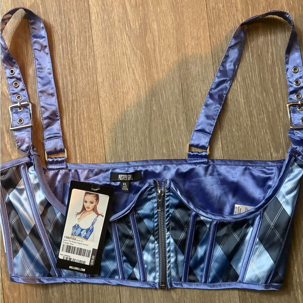 Lusty blue plaid underbust corset